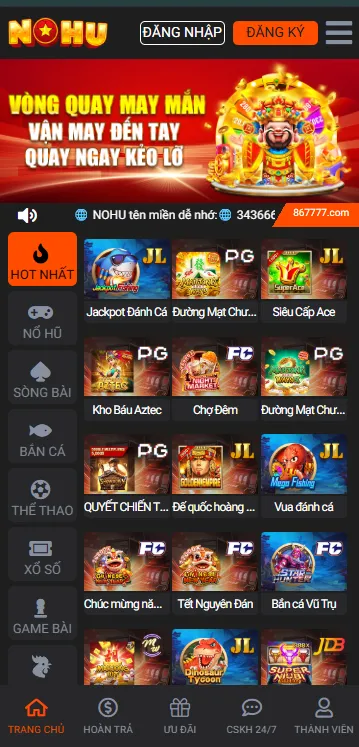 Giao diện ứng dụng Nohu90 trên điện thoại iOS và Android